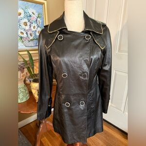 Dreamy Vintage Saga Furs Superior Lamb Leather Pea Coat Jacket Trench Buttons